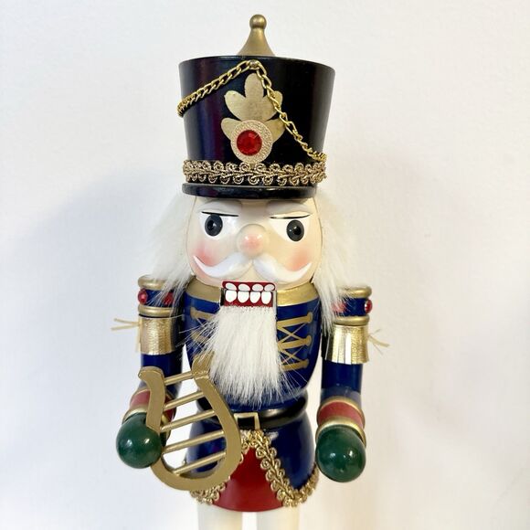 New Kurt Adler Wooden Nutcracker With Harp Christmas 13.5 Inch Hand Crafted - Picture 3 of 10